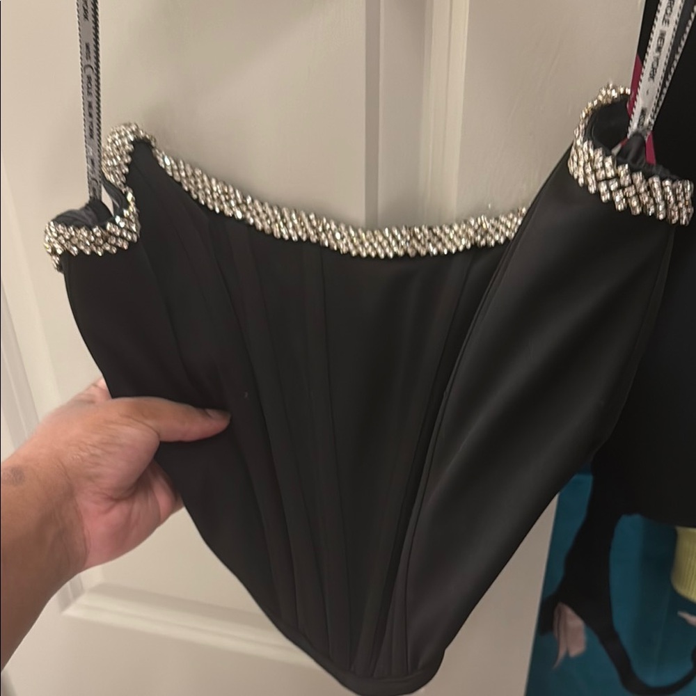 Black Corset Top with Rhinestone Detailing